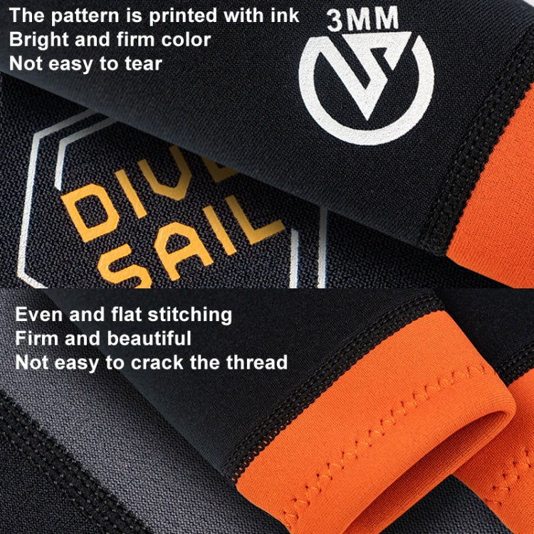Thermal diving top in dark fabric with orange cuff and flatlocked seams