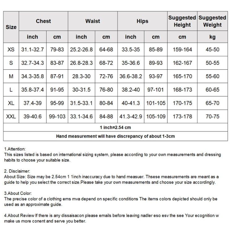 Size chart for thermal diving top with chest, waist, hips, and weight