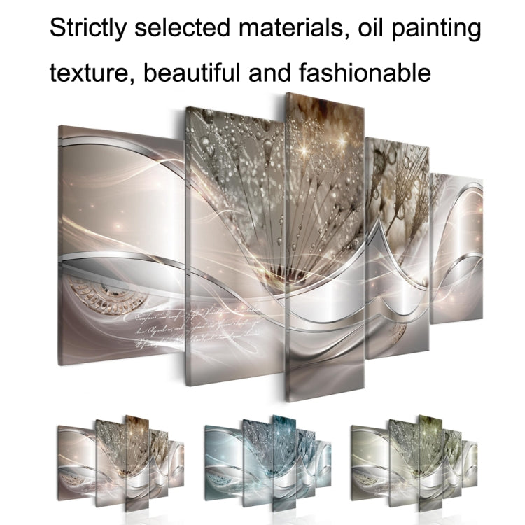 Five-panel oil-style wall art set with multiple color options shown as small swatches