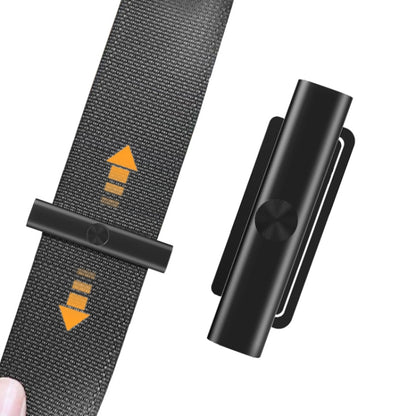 Car seat belt slack adjuster with deep gray metal holder and non-slip grip