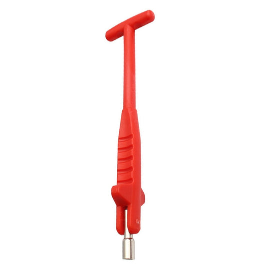 Red plastic car valve lever tool with metal tip for tire valve replacement