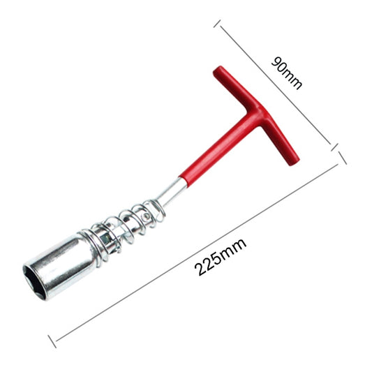 Spark plug socket wrench, red T-handle; 90 mm total length, 225 mm spring tool