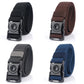 Set of four men’s elastic buckle belts: black, brown, gray, and blue woven straps