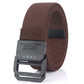 Elastic casual belt in brown with rectangular buckle and stitched keeper tab