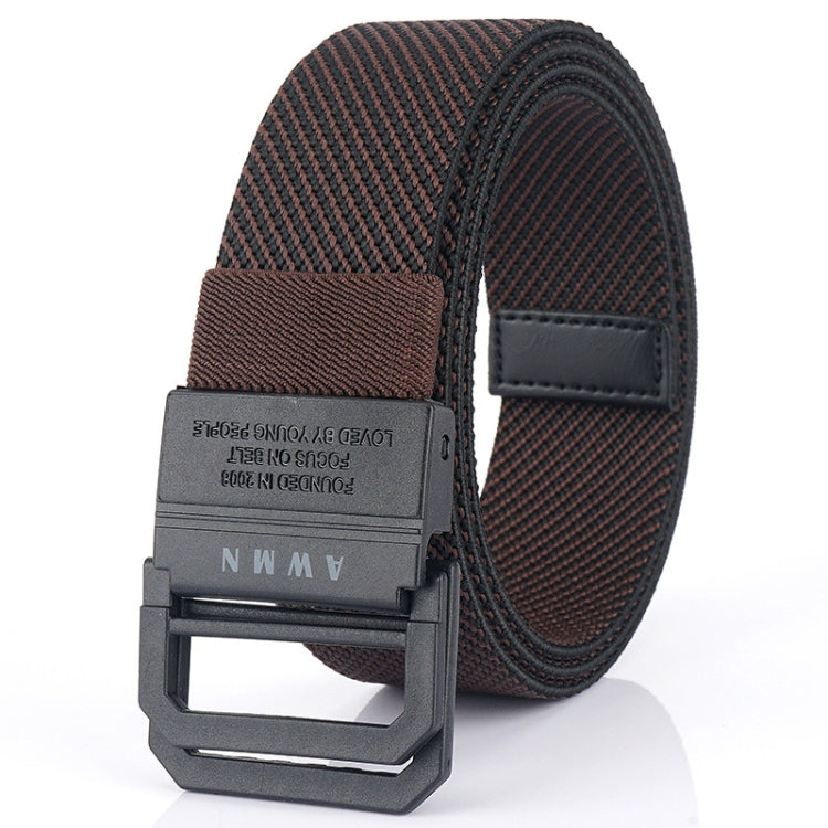 Men's elastic fabric belt in dark brown with black square buckle