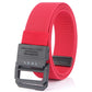 Men's elastic fabric belt in red with black square buckle