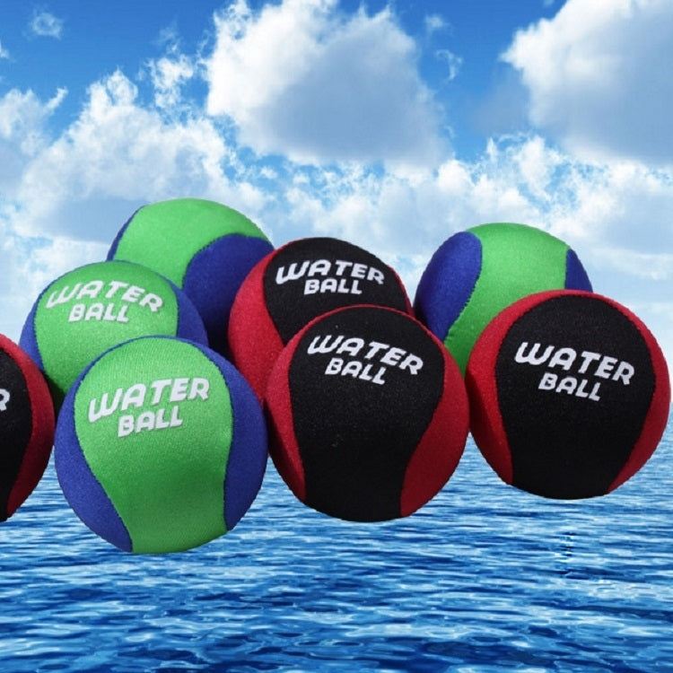 Multiple foam water balls in green, black, red, and blue with “WATER BALL” logos