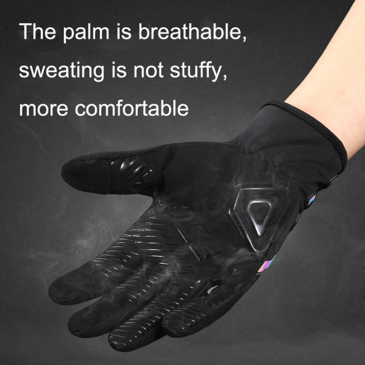 Black breathable long-finger cycling glove with textured palm and protective knuckle