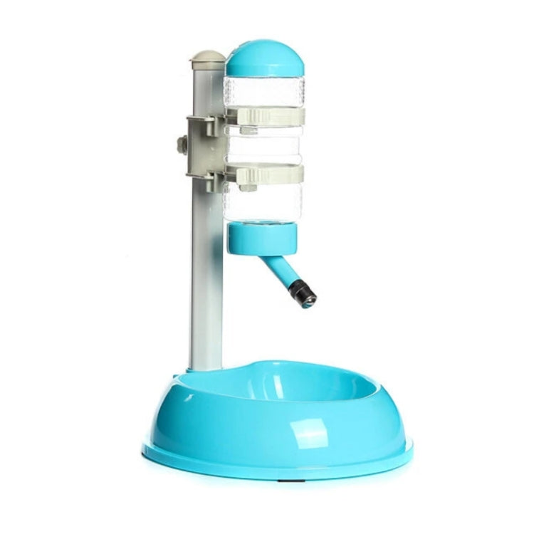 Blue automatic pet water dispenser with stainless outlet and large round base