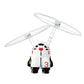 White astronaut gyro robot toy with red crest and black boots, spinning white propellers