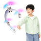 Luminous white astronaut gyro robot drones with spinning propellers, with a child