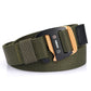 Men's army green woven stretch belt with sports hook buckle and gold-tone frame