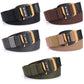 Assorted men’s woven stretch belts in black, brown, dark gray, khaki, and green