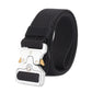 Black braided nylon belt with quick-release buckle and silver hardware
