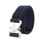 Black braided nylon belt with blue edge, quick-release buckle and silver hardware