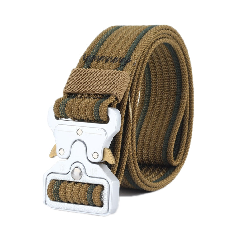 Wolf brown braided nylon belt with quick-release buckle and silver hardware
