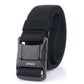 Men's elastic nylon belt with metal buckle, black textured woven strap