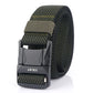 Men's elastic nylon belt with metal buckle, dark green striped woven strap