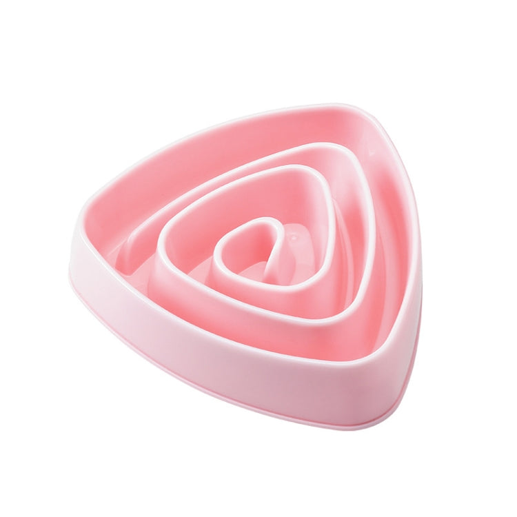 Large pink triangular anti-choking dog food slow bowl with spiral maze insert