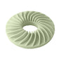 Round dog food puzzle toy in green with ridged donut design and center hole