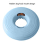 Blue round dog food puzzle toy with hidden treat pocket and center opening