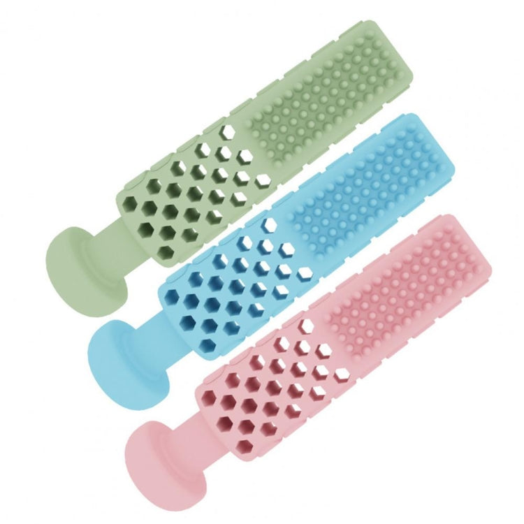 Pastel set of toothpaste-shaped dog teething bite toys with raised cleaning bumps on TPR