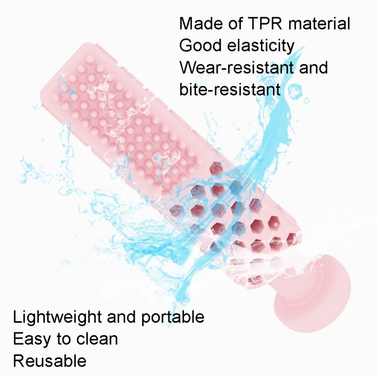 Pink TPR toothpaste-shaped dog teething bite toy with raised nubs for chewing