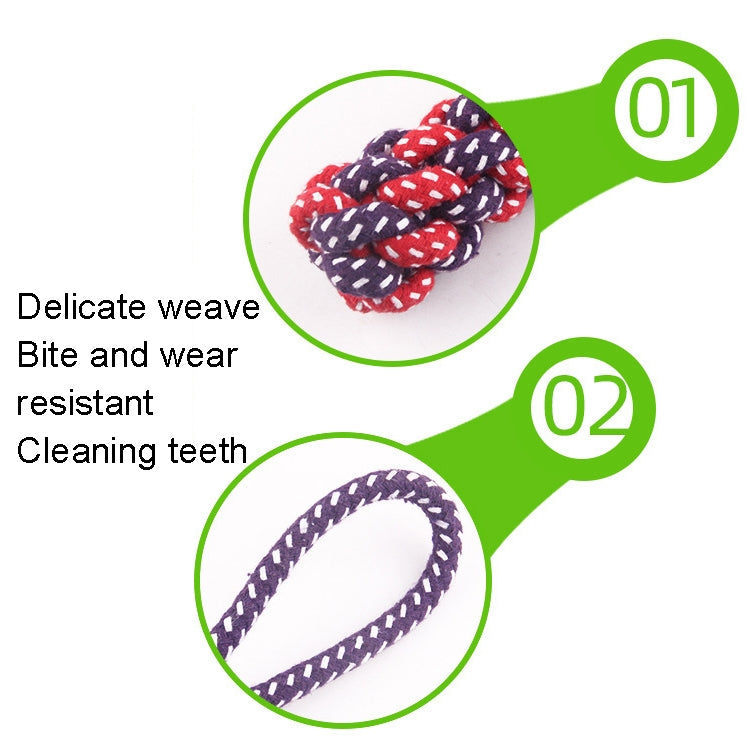 Two braided cotton rope chew toy loops, one red-navy and one purple.
