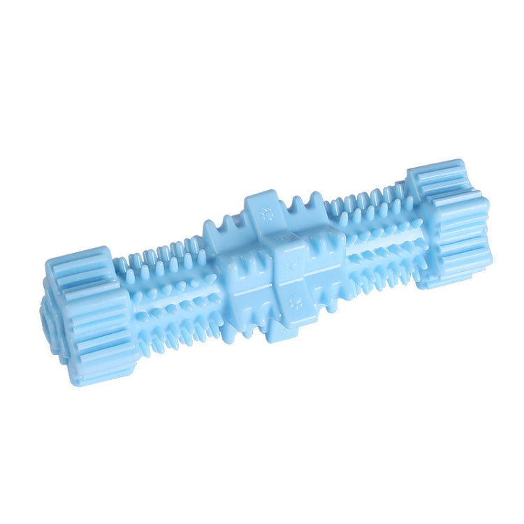 Light sky blue hexagonal molar dog chew toy with ridged cleaning bumps