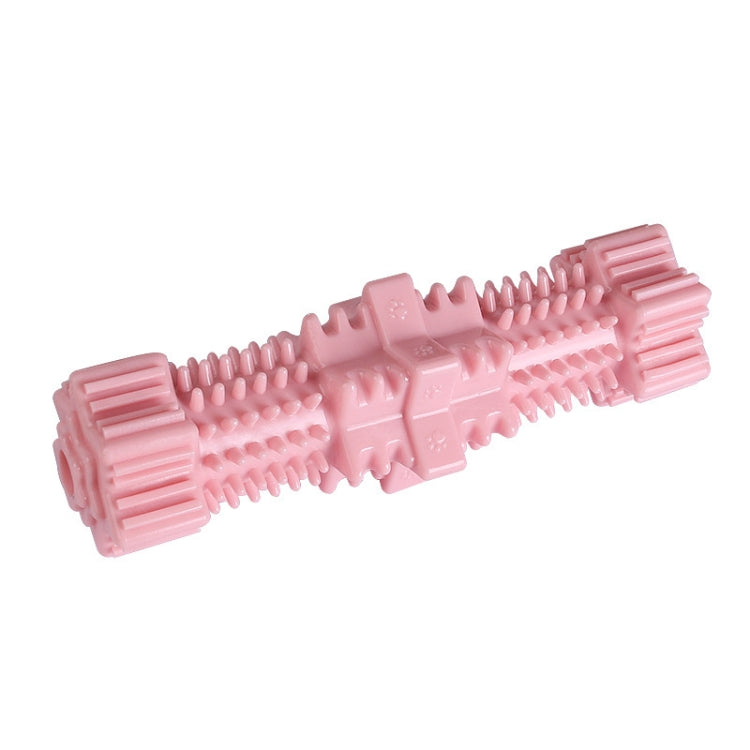Light pink hexagonal molar dog chew toy with ridged cleaning bumps