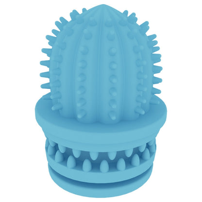 Light blue cactus-shaped TPR pet teeth cleaning chew toy with studded ridges