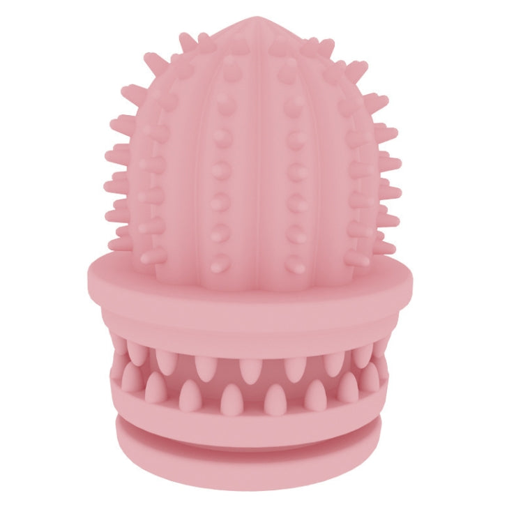 Light pink cactus-shaped TPR pet teeth cleaning chew toy with studded ridges
