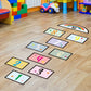 Children’s number jumping grid floor stickers on wood floor with tiles 1 to 10