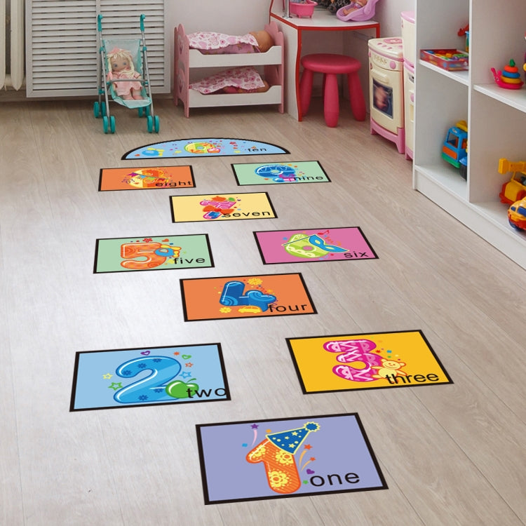 Children’s number word jumping grid floor stickers with colorful tiles for one to ten