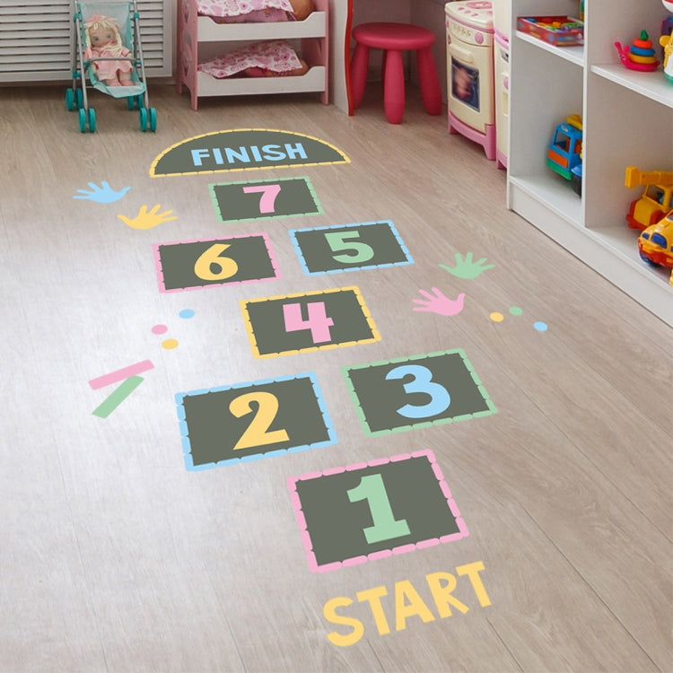 Children’s number jumping grid floor stickers with START/FINISH markers and tiles 1 to 7