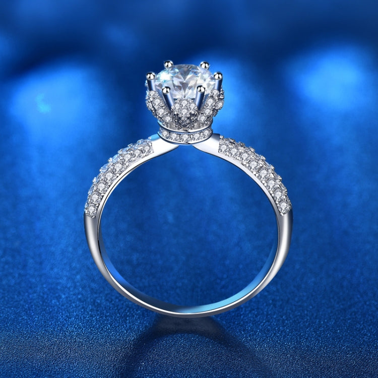 Sterling silver moissanite crown engagement ring with pavé band