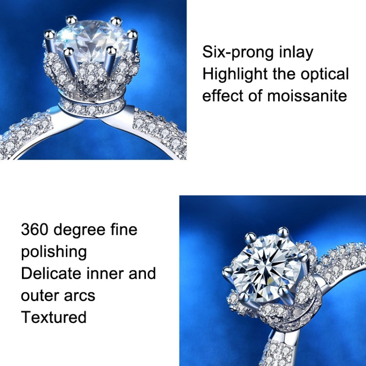 925 sterling silver moissanite crown ring with six-prong setting