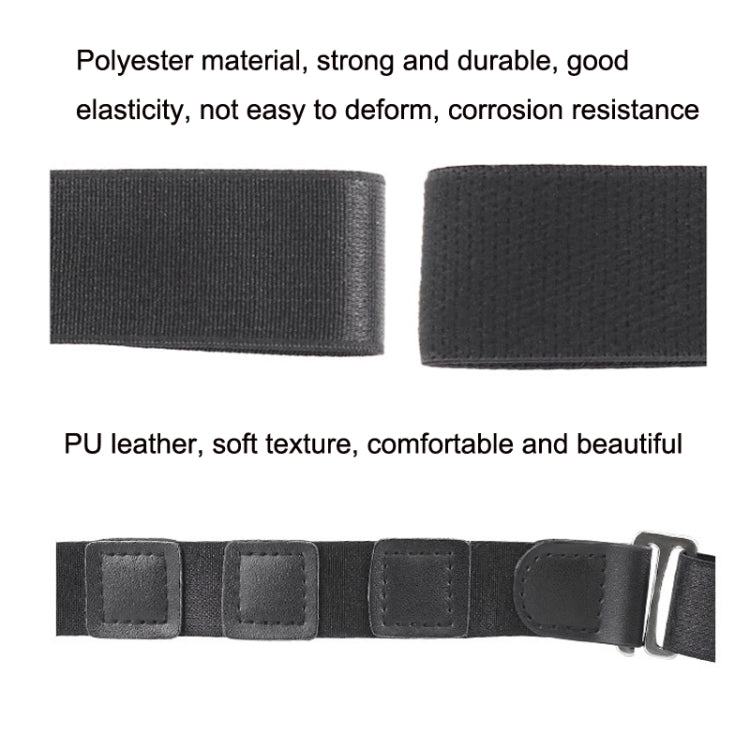 Black shirt stay strap material swatches: textured fabric and PU leather