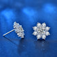 Silver flower stud earrings side view with round center and surrounding petal stones