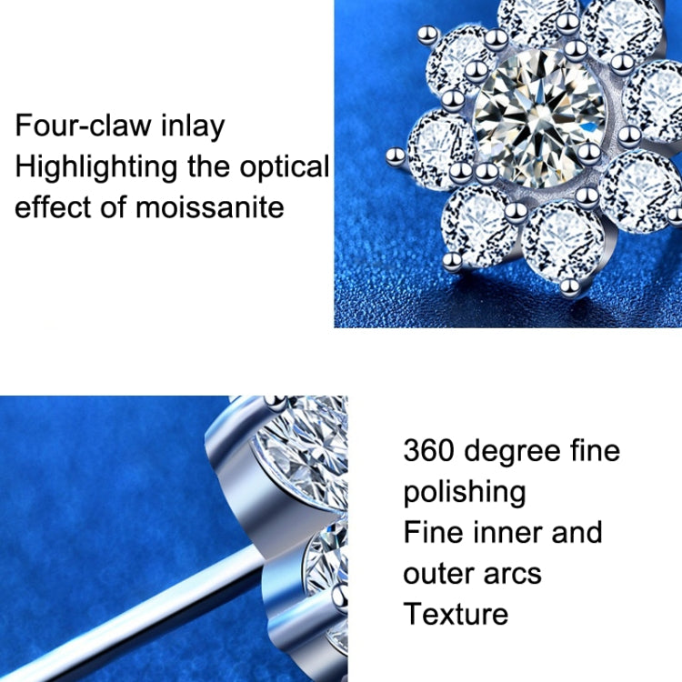 Silver flower stud earrings close-up showing faceted center stone sparkle