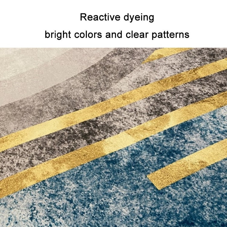 Gray textured area rug with yellow border stripe and geometric accents