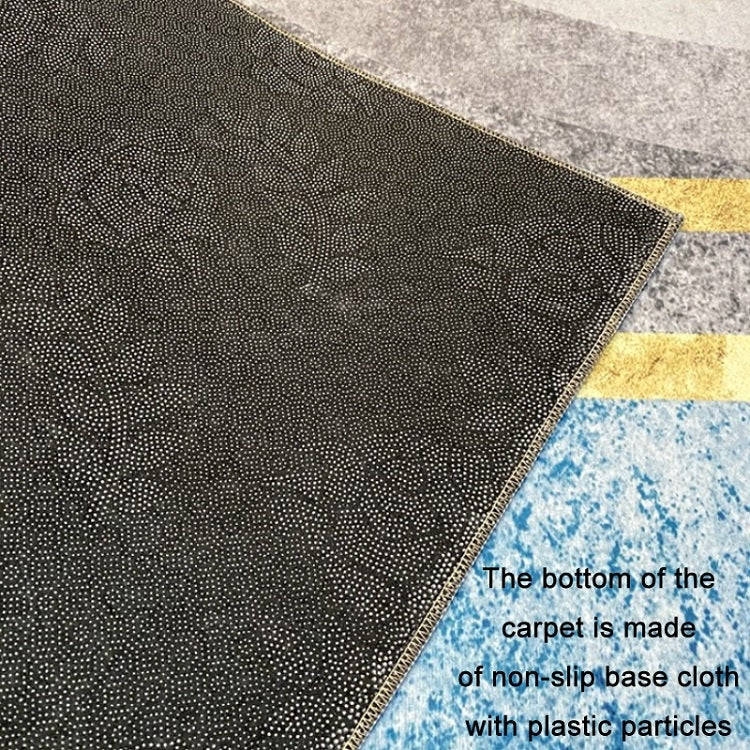 Non-slip rug backing with black dotted pattern and tan edge trim
