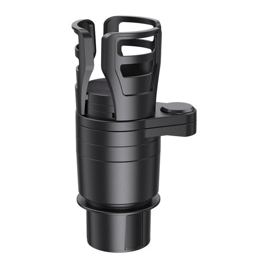 Retractable rotating car cup holder with dual slots, black finish