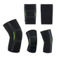 Nylon sports knee pads set: black knit sleeves with gray panels and neon green accents.