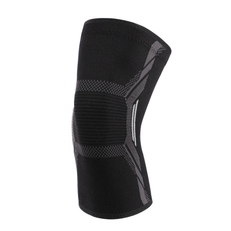 Black knit knee pad with gray support panels and no colored accent stripe.