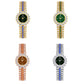 Set of women’s rhinestone strap watches with green dials in gold and silver tones