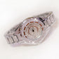 Silver-tone ladies watch with oval crystal bezel and segmented link band
