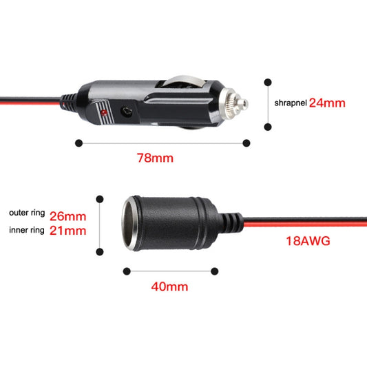 12-24V Car Cigarette Lighter Plug Extension Line, Cable Length 3.7m, 12-24V Length 370cm