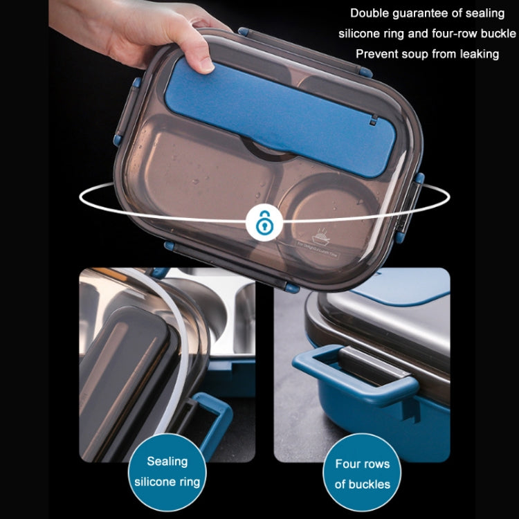 Peacock blue stainless steel lunch box with sealed lid, silicone ring, and four latch buckles