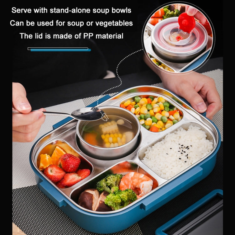 Peacock blue double-layer stainless lunch box with divided tray and stand-alone soup bowl